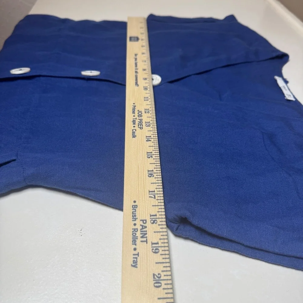 Mango MNG Basics Blue Linen Blend Button Front Romper‎ Tie Waist Women Size 4 S